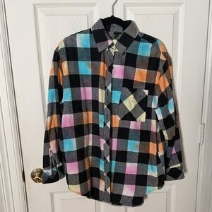 Rainbow 🌈 buffalo plaid Button-Up Shirt wild fable size small with pockets